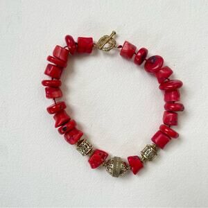Hefty Genuine Coral Chunky Vintage 90s Toggle Choker Necklace 80s Treated Dyed
